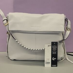 Aimee Kestenberg Soft White Bali Hobo with Shiny Gold Leather Shoulder Bag